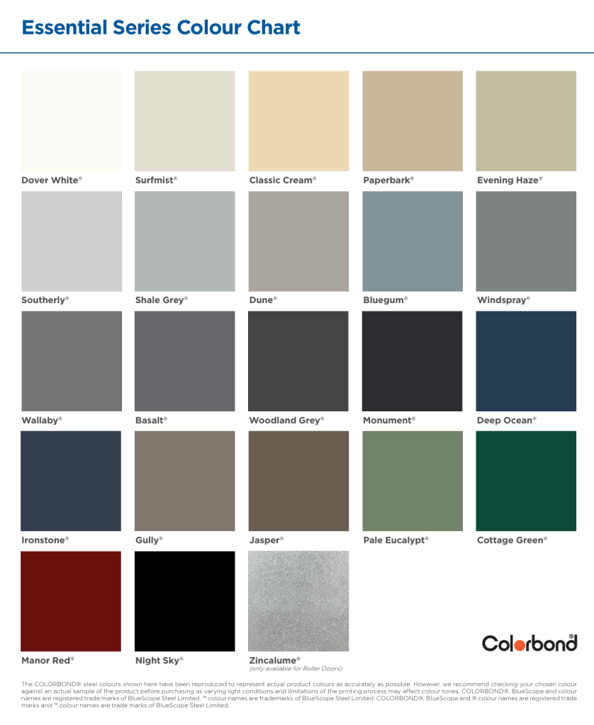 Essential Series Colour Chart